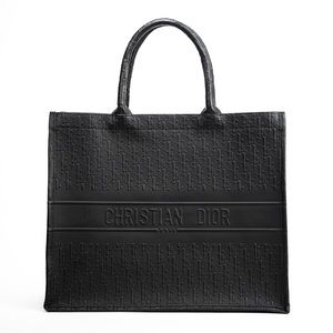 Black Leather Monogram Dior Book Tote Large - Like New